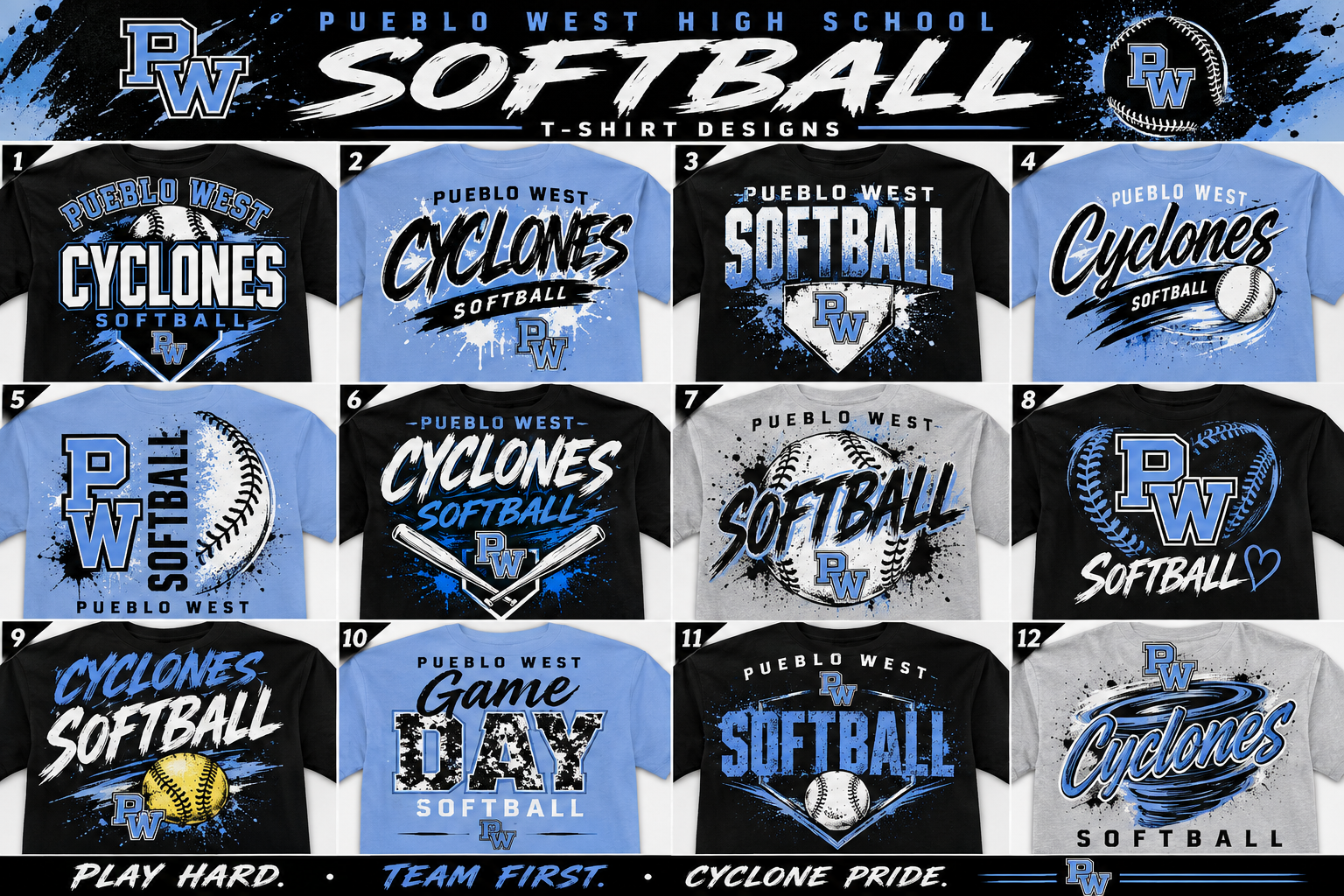 PW softball shirts pocket logo on front and large printed  on back