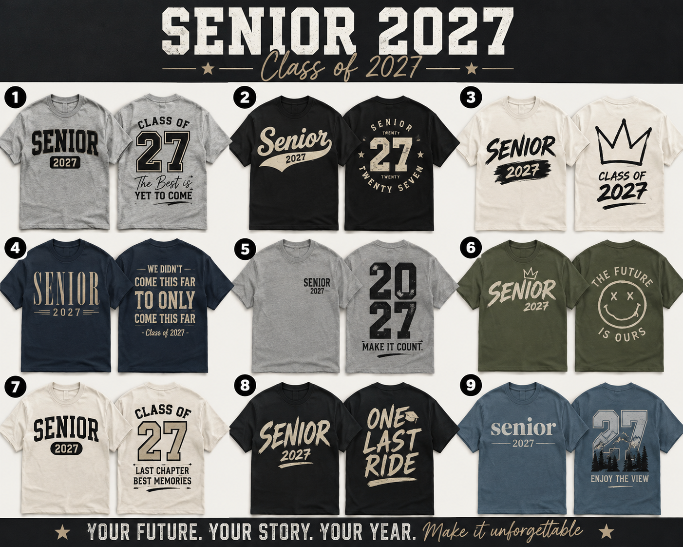 Senior 2027 shirt pick shirt color and number
